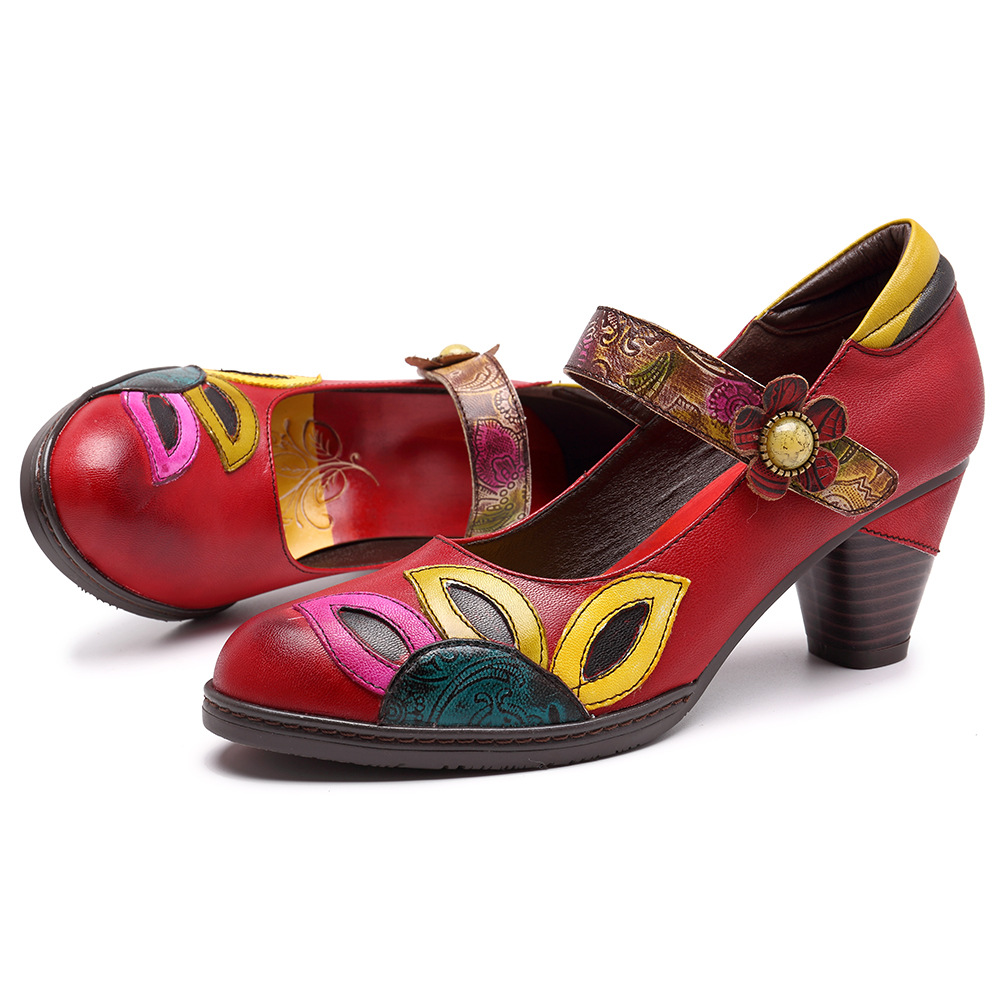 Colorful Leaf Pattern Leather Slip-on Shoes - China Shoe Factory ...