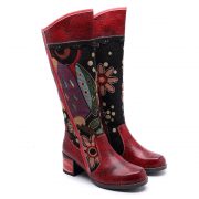 Cowgirl Flower Pattern Genuine Leather Splicing Jacquard Comfortable ...