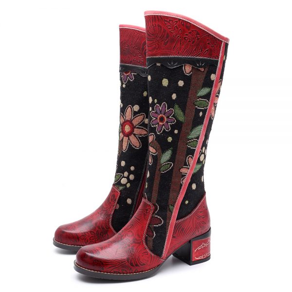 Cowgirl Flower Pattern Genuine Leather Splicing Jacquard Comfortable ...